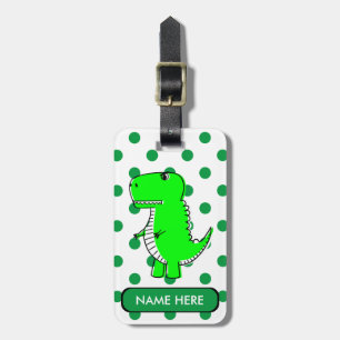 Green Dinosaur Green Polka Dots Individuelle Name Gepäckanhänger