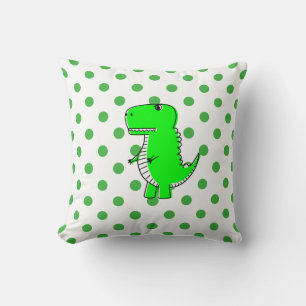 Green Dinosaur Green Polka Dots Kissen