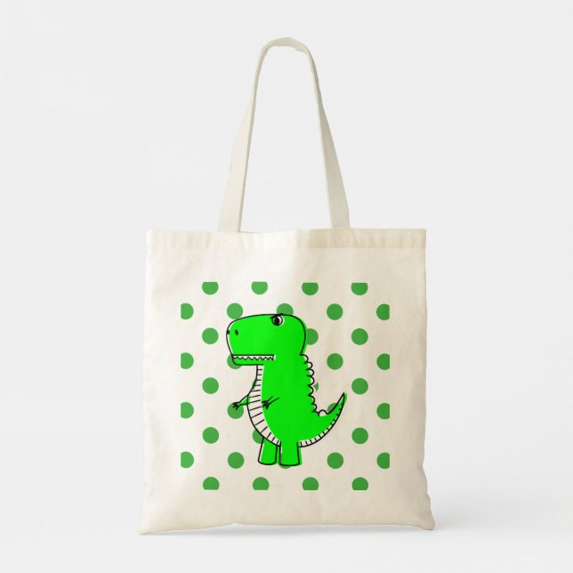 Green Dinosaur Green Polka Dots Tote Tag Tragetasche (Rückseite)