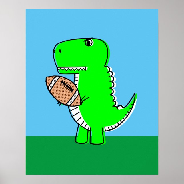 Green Dinosaur Lieben Football Poster