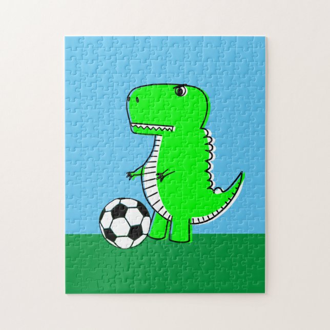 Green Dinosaur Lieben Fußball Puzzle (Vertikal)
