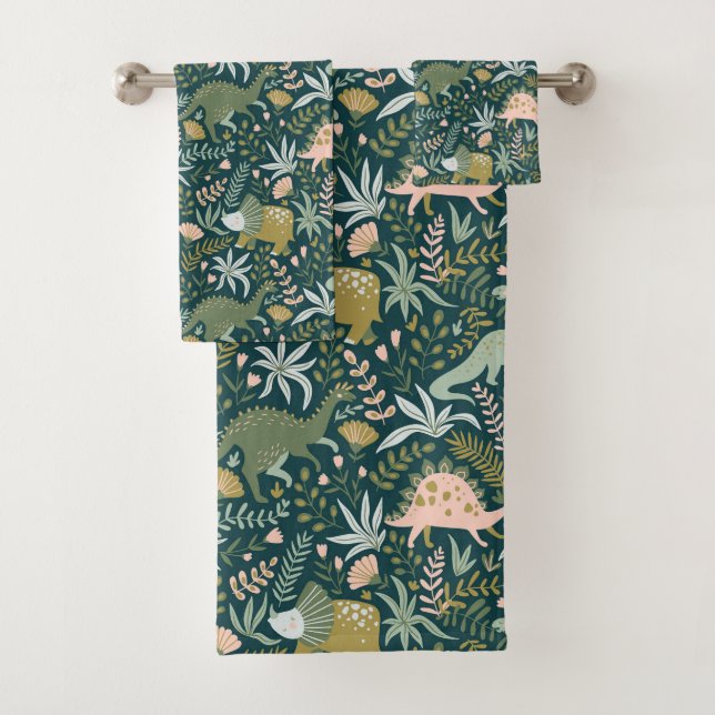 Green Dinosaur Muster Badhandtuch Set (Insitu)