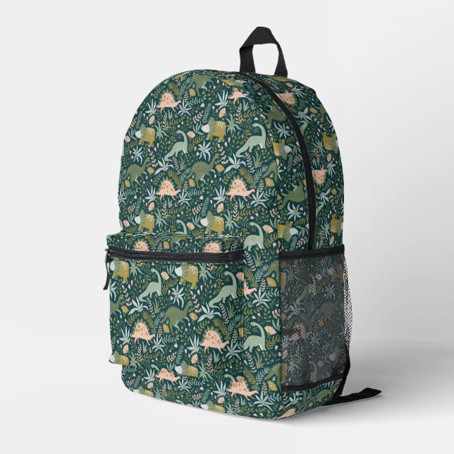 Green Dinosaur Muster Bedruckter Rucksack (Rückseitige Ecke Rechts)