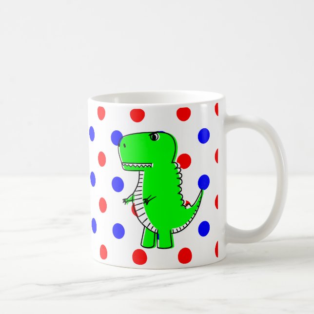 Green Dinosaur Red Blue Polka Dots Tasse (Rechts)