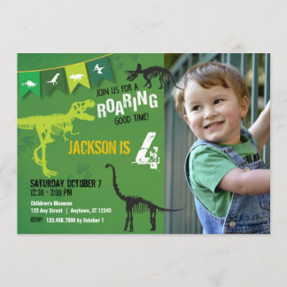Green Dinosaur Roaring Boys Einladung zum Geburtst