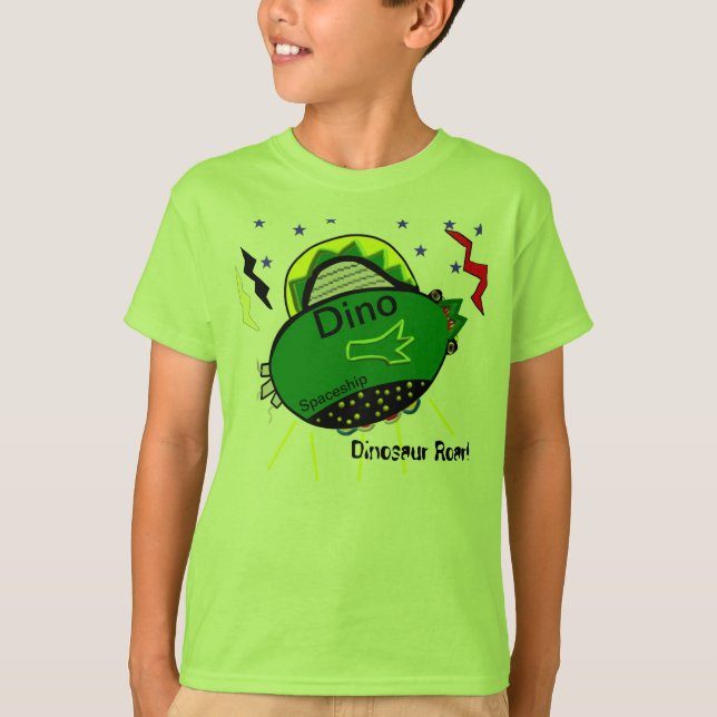 Green Dinosaur Spaceship Roar Stars T - Shirt (Vorderseite)
