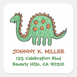 Green Dinosaur, Square Address Labels Quadratischer Aufkleber