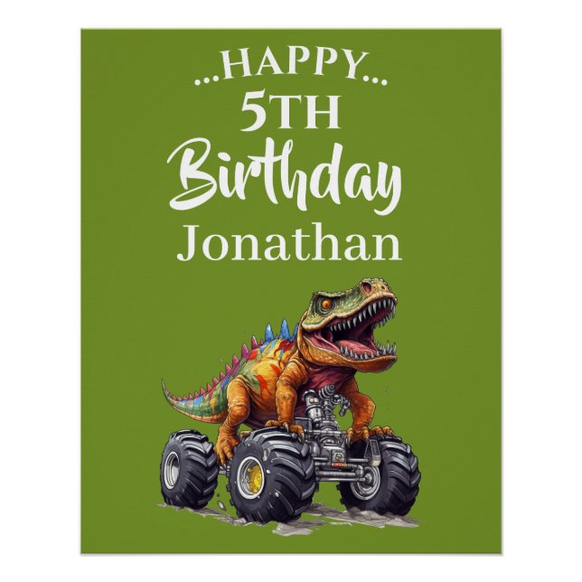 Green Dinosaur T-Rex Monster Truck Thema Poster (Vorderseite)
