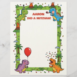 Green Dinosaur Themed Persönlicher Name Mitzvah Hi Briefbogen