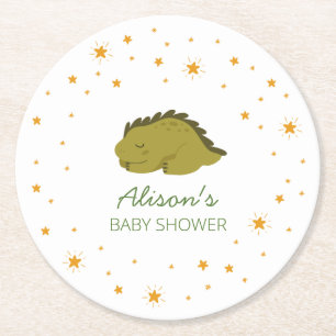 Green Dinosaur Twinkle Star Baby Dusche Party Runder Pappuntersetzer