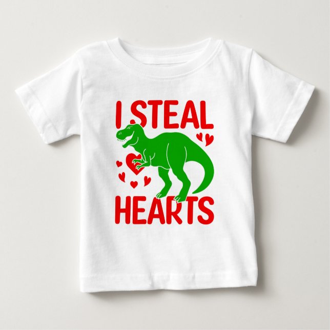 Green Dinosaur Valentine I Steal Hearts Baby T-shirt (Vorderseite)