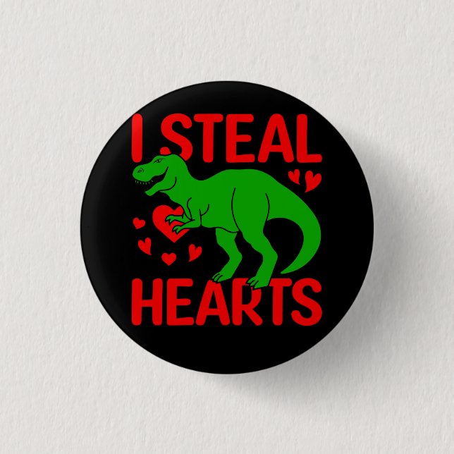 Green Dinosaur Valentine I Steal Hearts Button (Vorderseite)