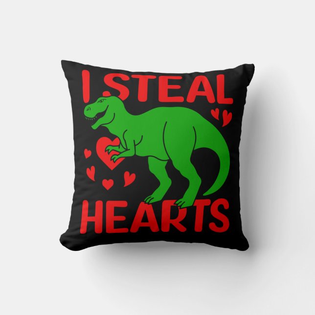 Green Dinosaur Valentine I Steal Hearts Kissen (Vorderseite)