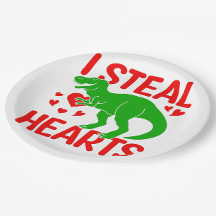 Green Dinosaur Valentine I Steal Hearts Pappteller