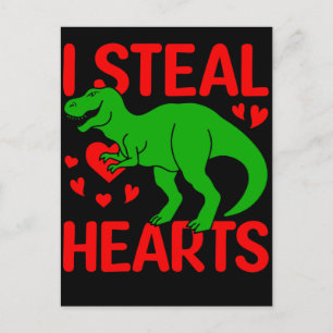 Green Dinosaur Valentine I Steal Hearts Postkarte