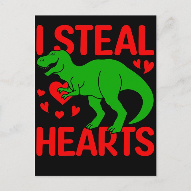 Green Dinosaur Valentine I Steal Hearts Postkarte (Vorderseite)