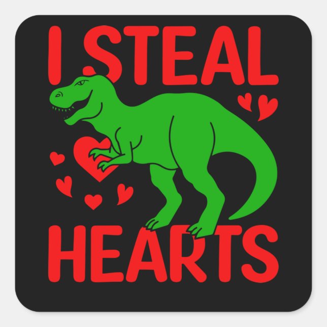 Green Dinosaur Valentine I Steal Hearts Quadratischer Aufkleber (Vorderseite)