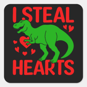Green Dinosaur Valentine I Steal Hearts Quadratischer Aufkleber
