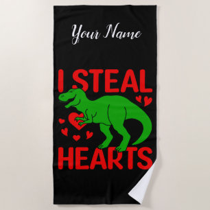 Green Dinosaur Valentine I Steal Hearts Strandtuch