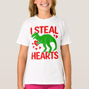 Green Dinosaur Valentine I Steal Hearts T-Shirt