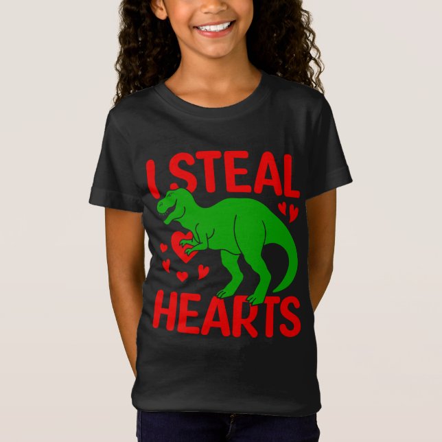 Green Dinosaur Valentine I Steal Hearts T-Shirt (Vorderseite)