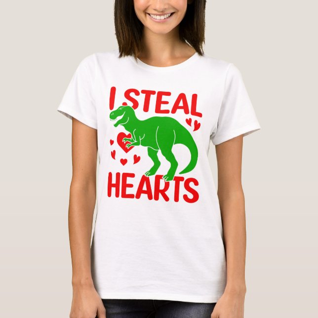 Green Dinosaur Valentine I Steal Hearts T-Shirt (Vorderseite)
