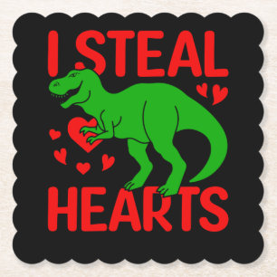 Green Dinosaur Valentine I Steal Hearts Untersetzer