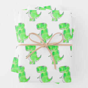 Green Dinosaur Wasserfarbe Zeichnend Geschenkpapier Set
