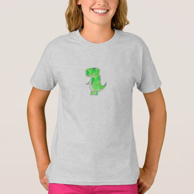 Green Dinosaur Wasserfarbe Zeichnend T-Shirt (Vorderseite)
