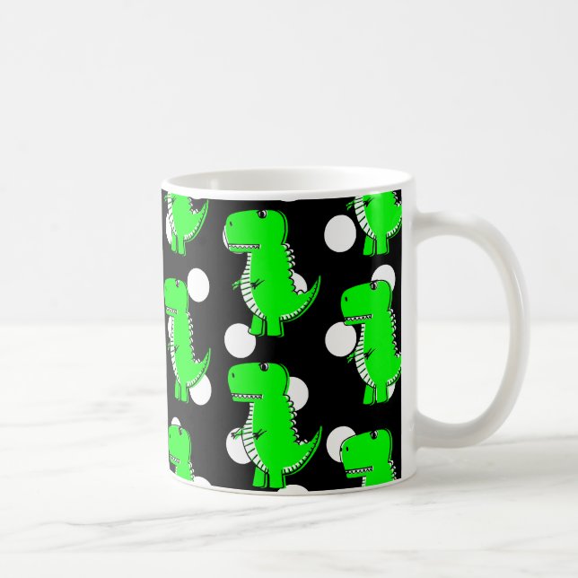 Green Dinosaur White Polka Dot Pattern Kaffeetasse (Rechts)