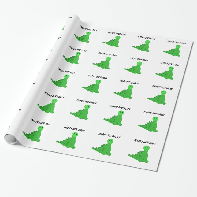 Green Dinosaurier Geburtstagsthema Geschenkpapier (Ungerollt)