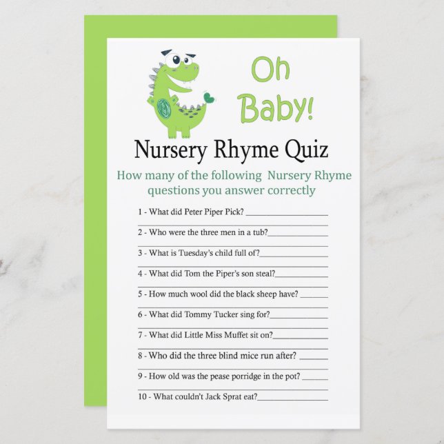Green Dinosaurier Kinderzimmer Rhyme Quiz Babydusc (Vorne/Hinten)