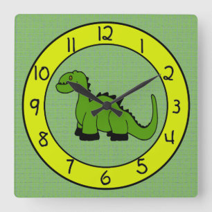 Green Dinosaurier Wall Clock für Kinder Quadratische Wanduhr