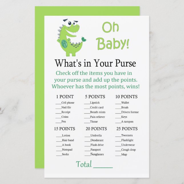 Green Dinosaurier Was ist in deinem Geldbeutel-Spi (Vorne/Hinten)