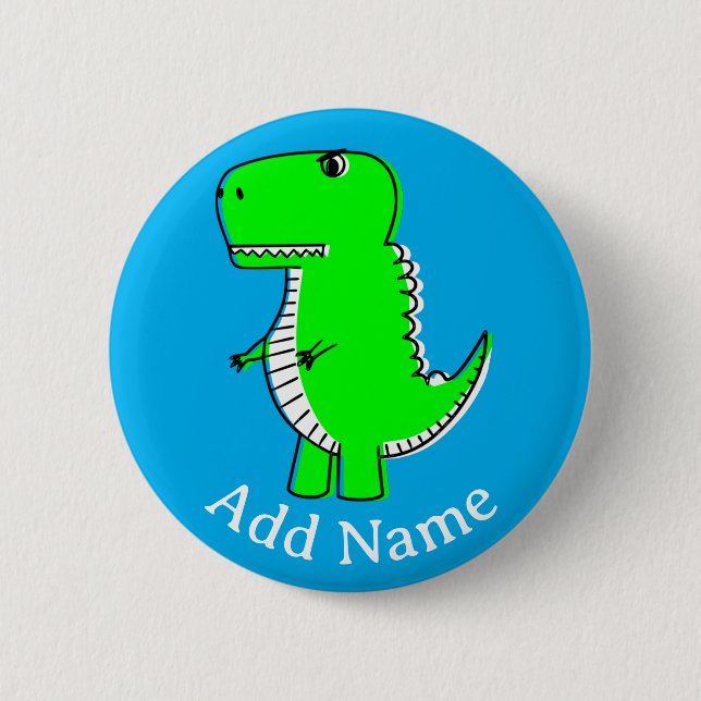 Green Dinosaurier Zeichnend Individuelle Name Button (Vorderseite)