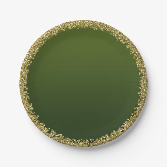 Green Dipped Gold Glitzer Glam Sparkle Party Pappteller (Vorderseite)