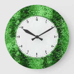 Green Disco Ball Glitter And Sparkles Große Wanduhr