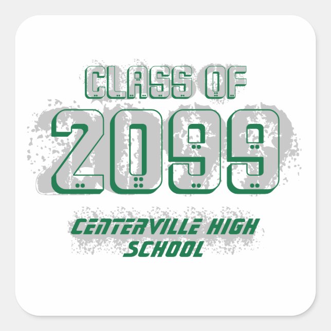 Green Distressed Modern Class of Square Sticker (Vorderseite)