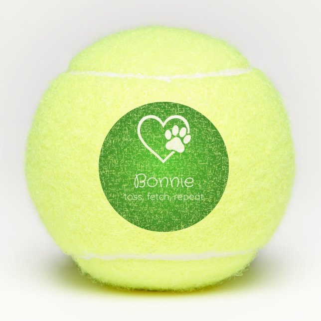 Green Dog Name Tennis Ball 'toss, fetch, repeat' (Vorderseite)