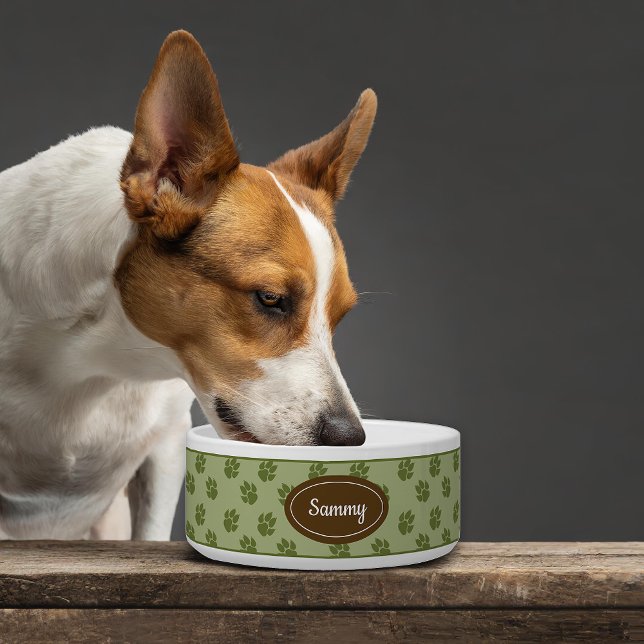 Green Dog Paws Muster Braun Abzeichen Rustikales H Napf (Von Creator hochgeladen)