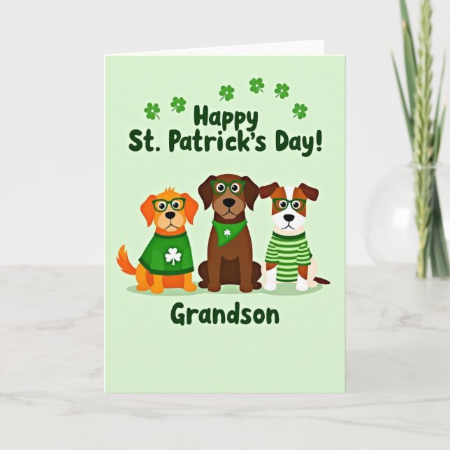 Green Dog Shamrocks Grandson Card Karte (Vorderseite)