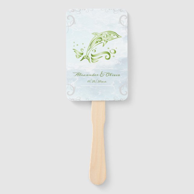 Green Dolphin Gastgeschenk Hochzeit Hand Fan Fächer (Vorderseite)