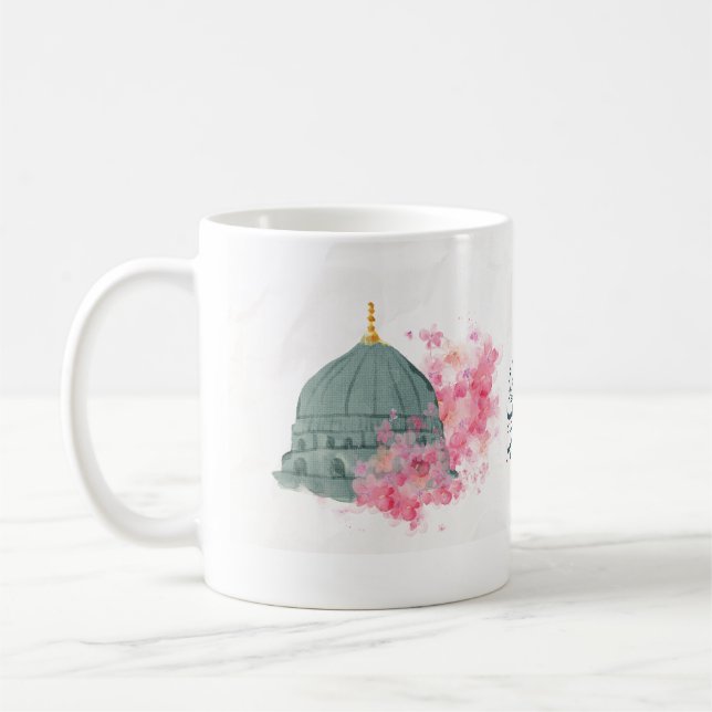 Green Dome Eid mubarak in rosa Kaffeetasse (Links)