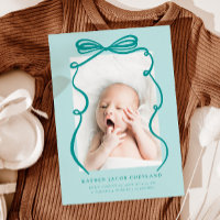 Green Doodle Bow Frame Birth Ankündigung Foto