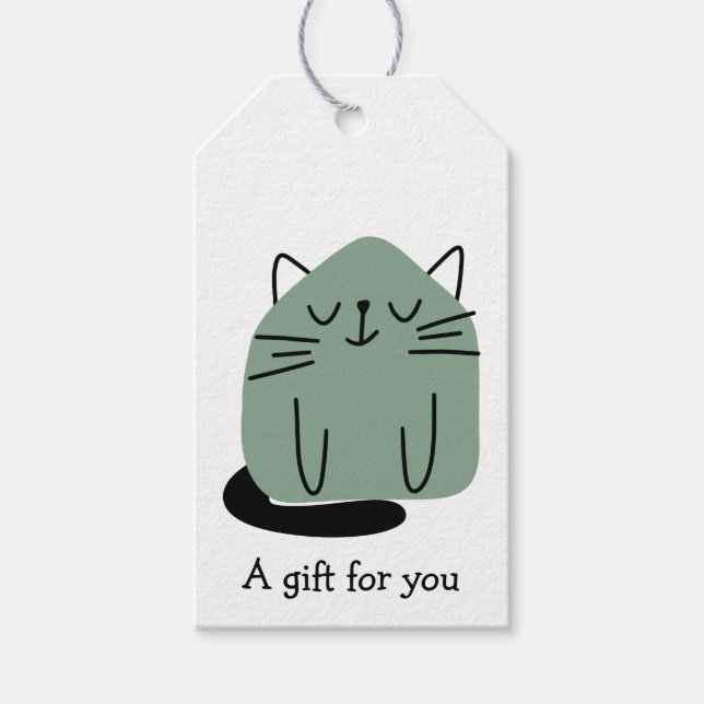 Green Doodle Cat Geschenk für Sie maßgeschneidert Geschenkanhänger (Vorderseite)