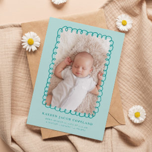 Green Doodle Frame Birth Announcement Foto Ankündigung