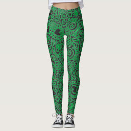 Green Doodle Pattern Leggings