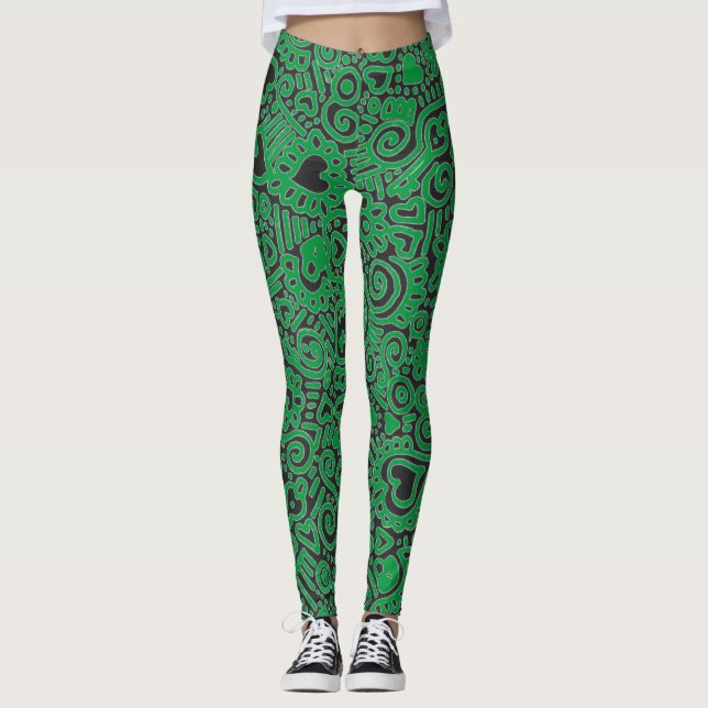 Green Doodle Pattern Leggings (Vorderseite)