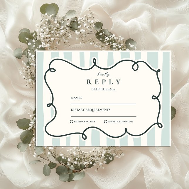 Green Doodle Wavy Frame Wedding RSVP Karte (Von Creator hochgeladen)
