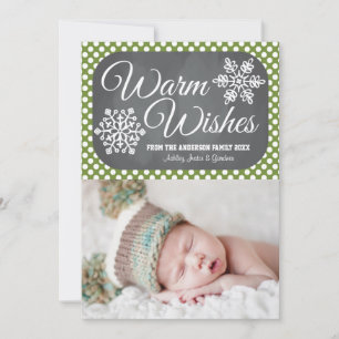 Green Dot Chalkboard Snowflake Holiday Foto Card Feiertagskarte